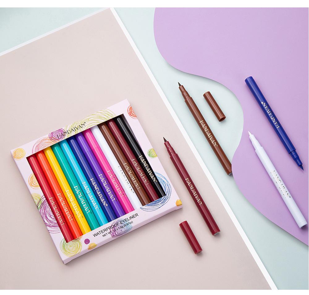 Handaiyan 12-teiliges schnelltrocknendes, wischfestes mattes farbiges Flüssig-Eyeliner-Set
