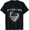 If It Fits, I Sits Black Cat Skull Spooky Minimalist T-Shirt
