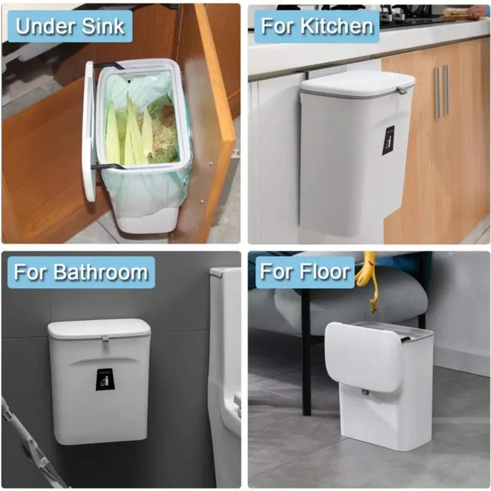 7/10L Wall Mounted Trash Can Household Galley Waste Bin Hanging Bathroom Trash Can with Lid Food Garbage Bin Kitchen Accessories