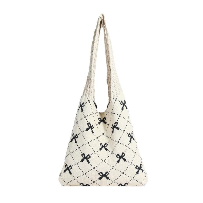 Stylish And Chic Knitted Shoulder Bag With Bowknot Design For Elegant Women Khaki