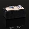Blue Tractor Baked Enamel Metal Cufflinks Men's French Shirt