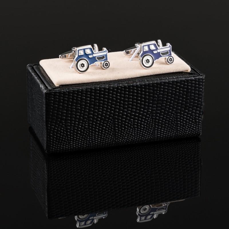 Blue Tractor Baked Enamel Metal Cufflinks Men's French Shirt