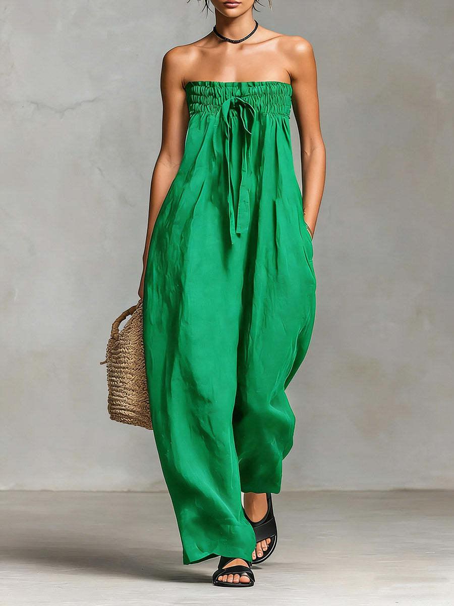 

2026 Spring/Summer Strapless Cotton Linen Jumpsuit XL зелений
