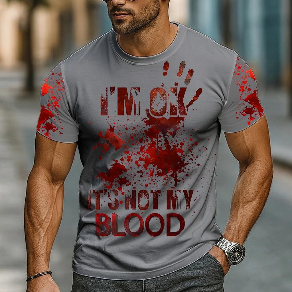 Fashion Halloween Red Palm Graphic Short Sleeve T-shirt Breathable Men's Short Sleeve Tee Clothing I'm OK Print T Shirt For Man