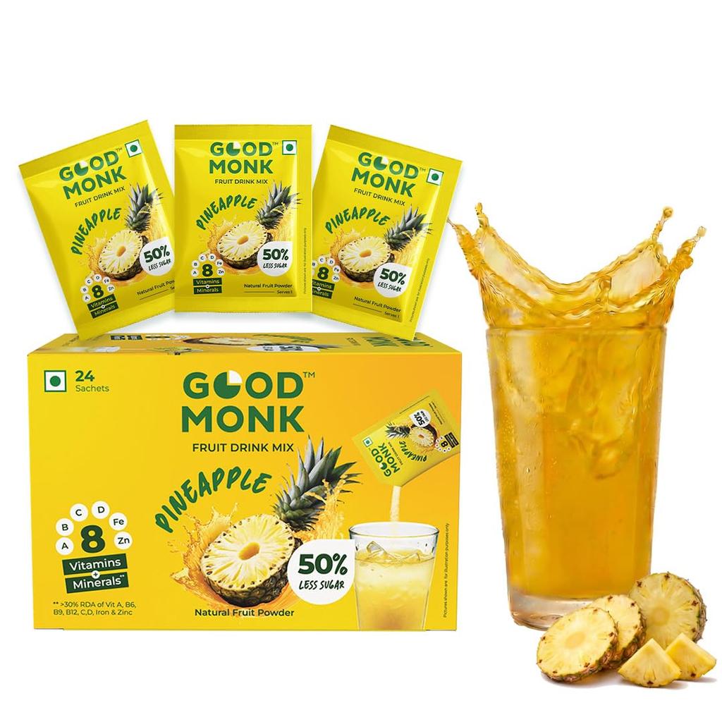 Buona Miscela per Bevanda al Frutto del Monaco (Polvere di Ananas Naturale), 50% Meno Zucchero con 8 Vitamine e Minerali (Vitamina B12, C, D, Ferro e altro ancora) | Gustoso e Salutare