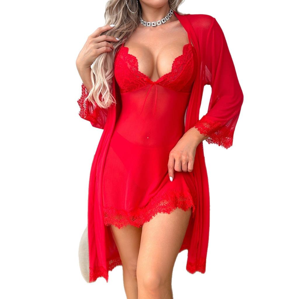 European and American lace sexy pajamas adult erotic underwear perspective women's mesh suspender nightdress
