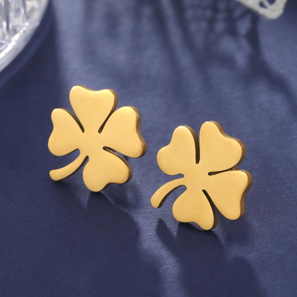 Dawapara Minimalist Four Leaf Clover Stud Earrings for Women Girls Sunflower Good Luck Gift Stainless Steel Irish Jewelry