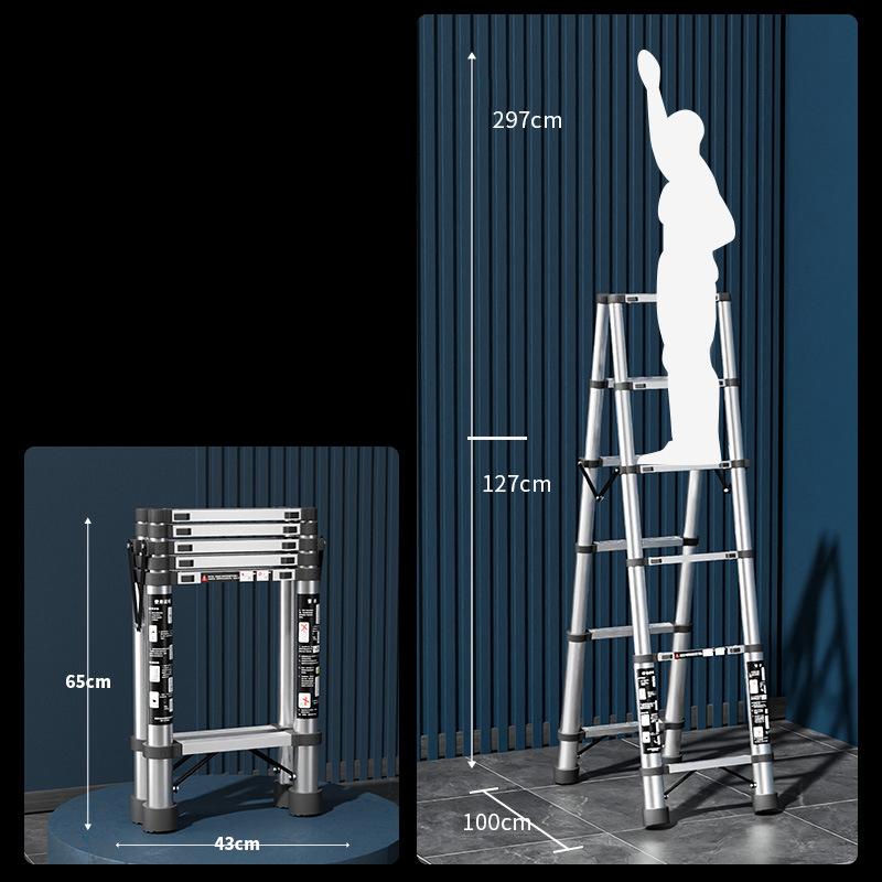 Stainless Steel Telescopic Ladder Portable Folding Ladder Bamboo Ladder Multi Home Use Herringbone Ladder Lifting Step Ladder
