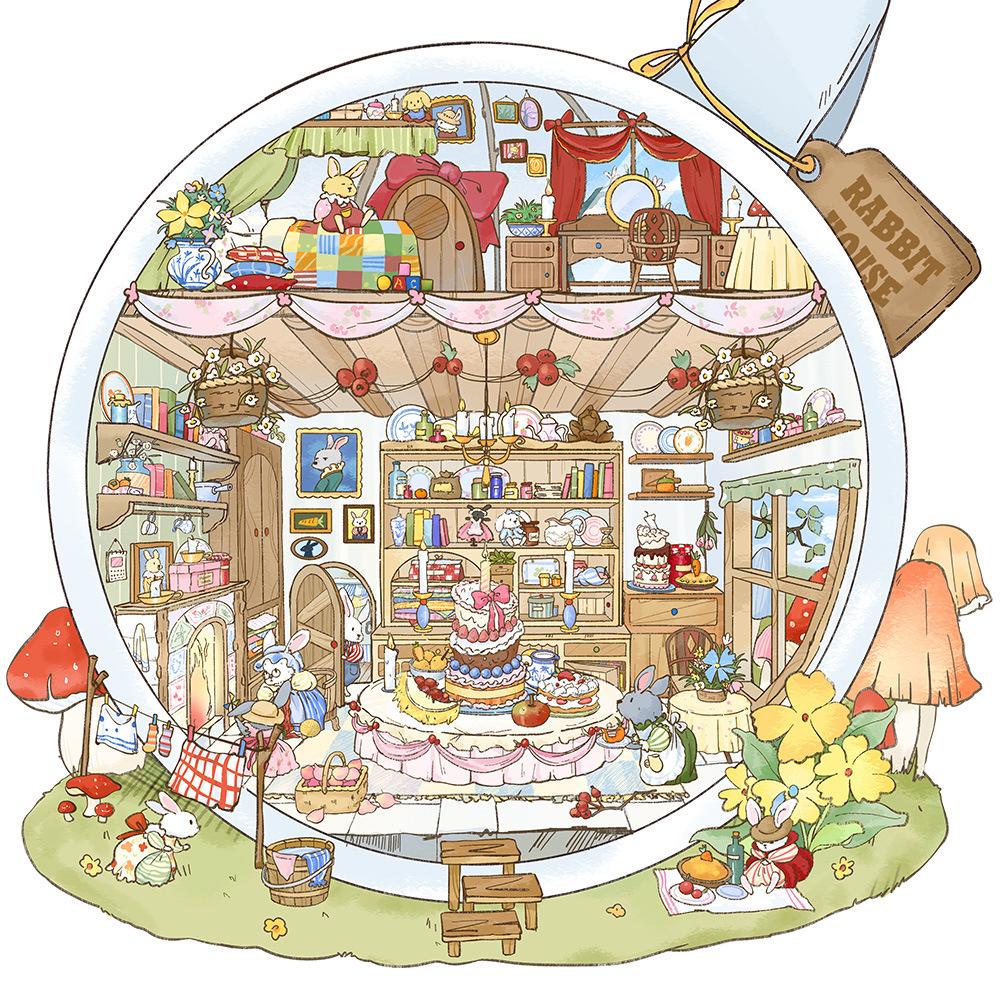 Cartoon Landscape Stickers Miniature World Small Creative 3D Cabin Decompression DIY Scene Home Interaction PET Stickers