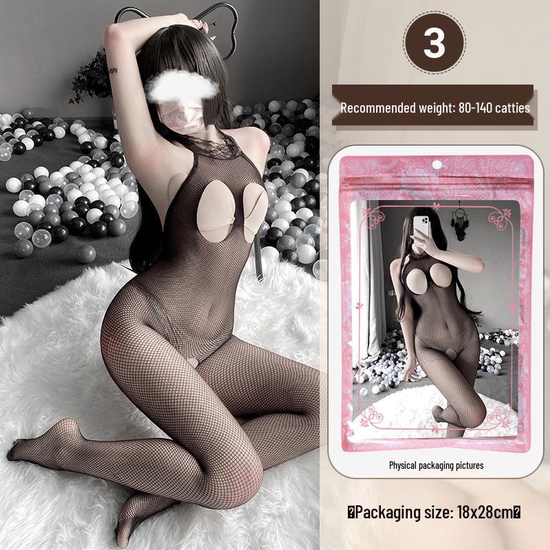 Linlinting Plus Size Sexy See-through Cutout Bodysuit with Open Crotch Stockings Set