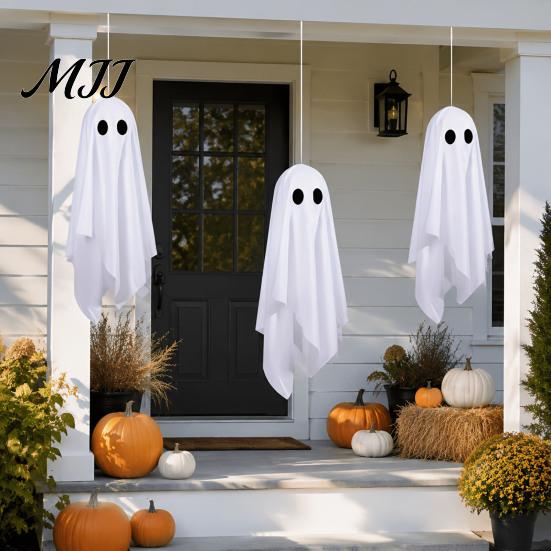 Haunted House Supplies 3Pcs Halloween Hanging Ghost Decorations, Spooky Flying with Scary Cute Decor Lanyard for House, Outdoor, Porch