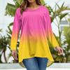 Women's Fashion Large Size Round Neck Long Sleeve Casual Print Loose Pullover Top