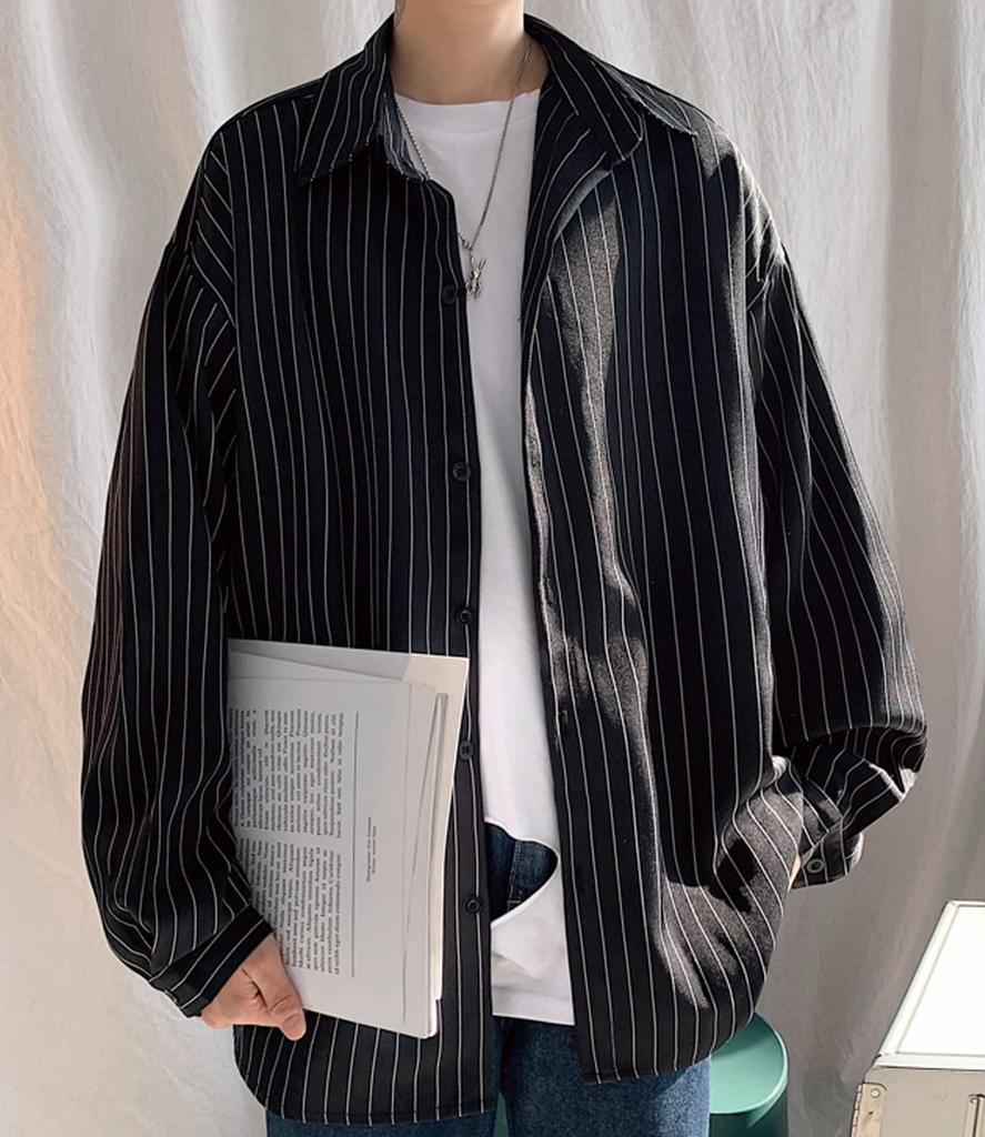 Exclusive Long Sleeve Dress Striped Sizes Loose Drop [Amazon Brand] Men's Shirt, Button-Down, L-5XL, Spring/Autumn, Fit, Casual, Soft, Simple,