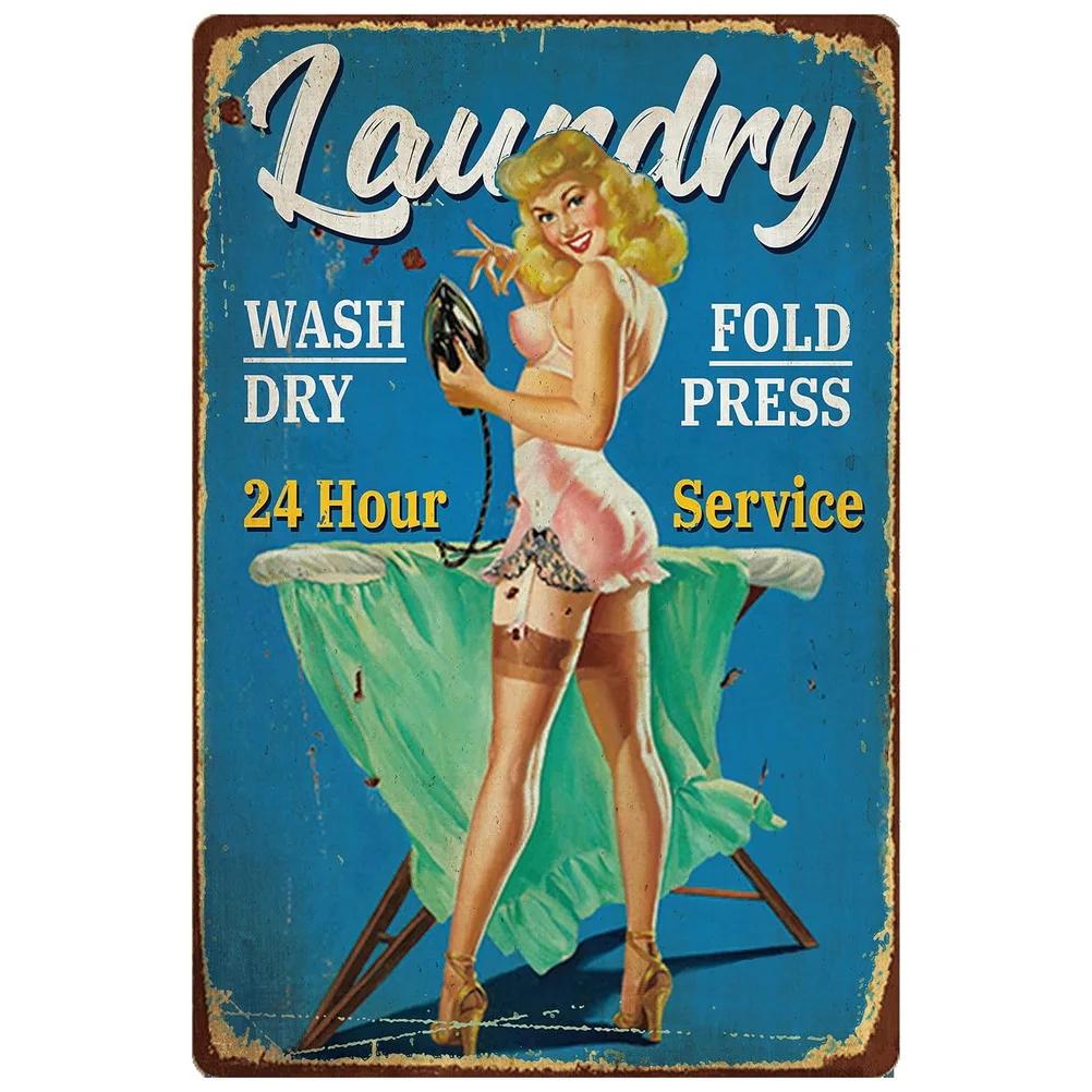 Vintage Metal Signs Pinup Girls Wall Decor for Bathroom Laundry Man Cave Home Bars Garage Cafe Clubs Retro Posters Plaque