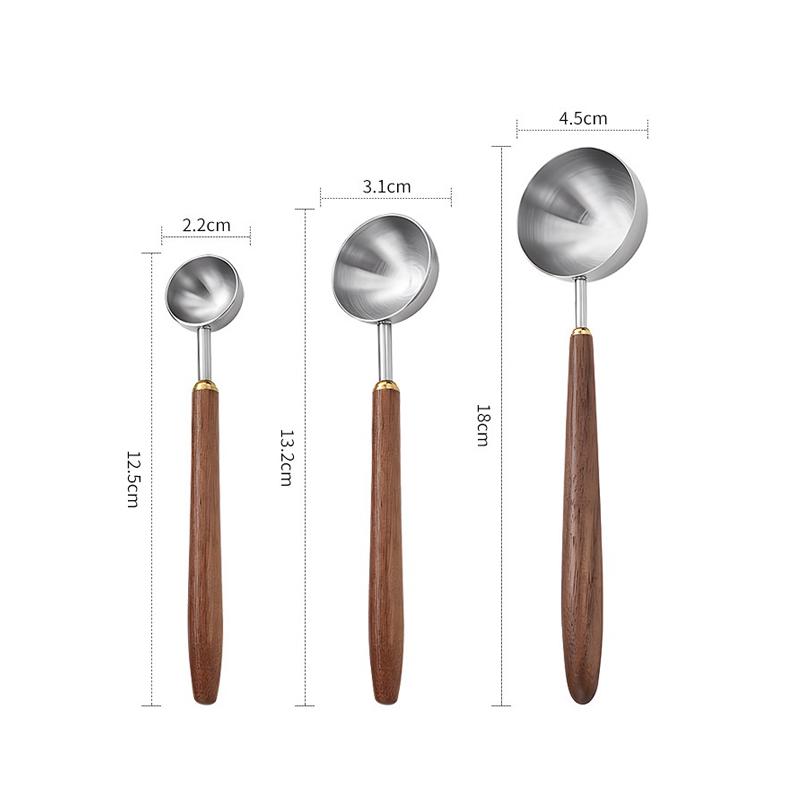 Wooden Handle Stainless Steel Coffee Scoop Tablespoon Measuring Spoon Walnut Wood Long Handle Coffee Spoons For Bar Kitchen