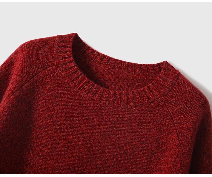 Women's Red Kangsai Ni Cashmere Round Neck Pullover Sweater - Thick, Loose Knit for New Year and Christmas