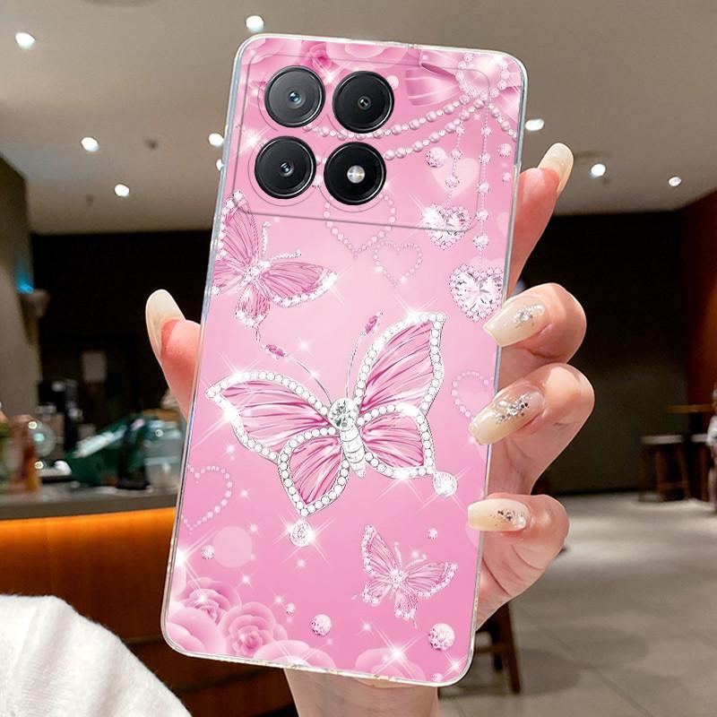 Phone Case For Xiaomi POCO X6 PRO 5G/Redmi K70E Fundas Capa Butterfly Bow Protective Casing Transparent Soft Silicone TPU Cover