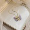 Women's French Bow Zircon Pendant Necklace, Titanium Steel Clavicle Chain, Fashionable and Trendy.