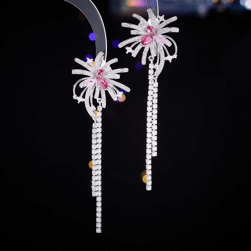 Women's Light Luxury Design Elegant Fireworks Long Pendant Earrings Fashionable And Versatile Niche Design Earrings