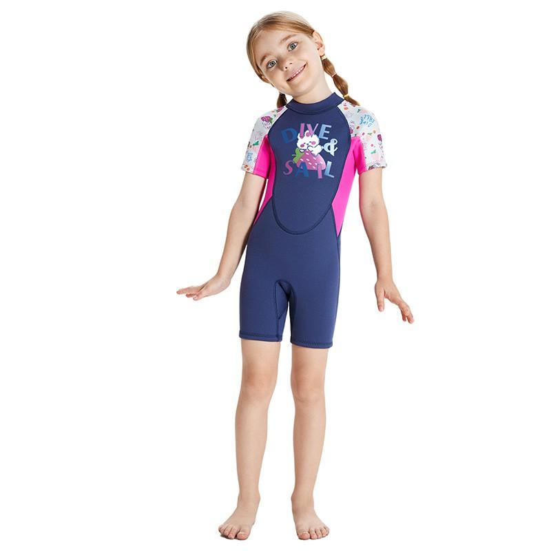 Kids Girls 2.5mm Neoprene Wetsuit Short Sleeve Full Body Diving Suit Snorkeling Surfing Swimming Training