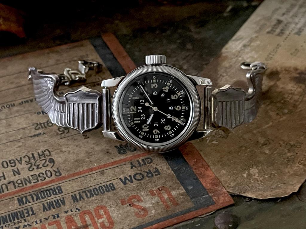 Militärtyp Vintage 925 Silber Pilot Flügel M.R.M.W. Herrenuhr, A-17