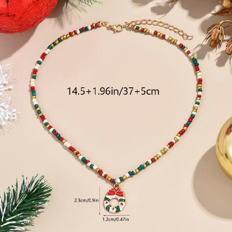 Women's Bohemian Choker Necklace Handmade Christmas Tree and Snowflake Pendant Necklace Colorful Beads Designs
