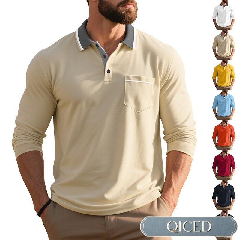 QICED Men's Fashion Autumn Winter Long Sleeve POLO Neck Casual Blouses & Shirts Casual Chic