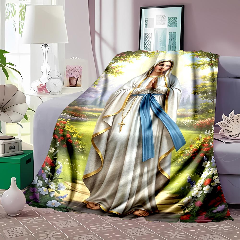 1PC Virgin Mary praying painting Faith-printed Flannel Blanket Soft and Warm Suitable for Home Travel Picnics Camping and RV