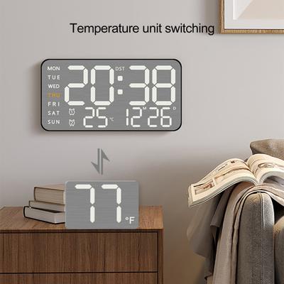 Digitale Wanduhr mit Fernbedienung Großes Display Multifunktionale 12/24-Stunden-Plug-in-LED