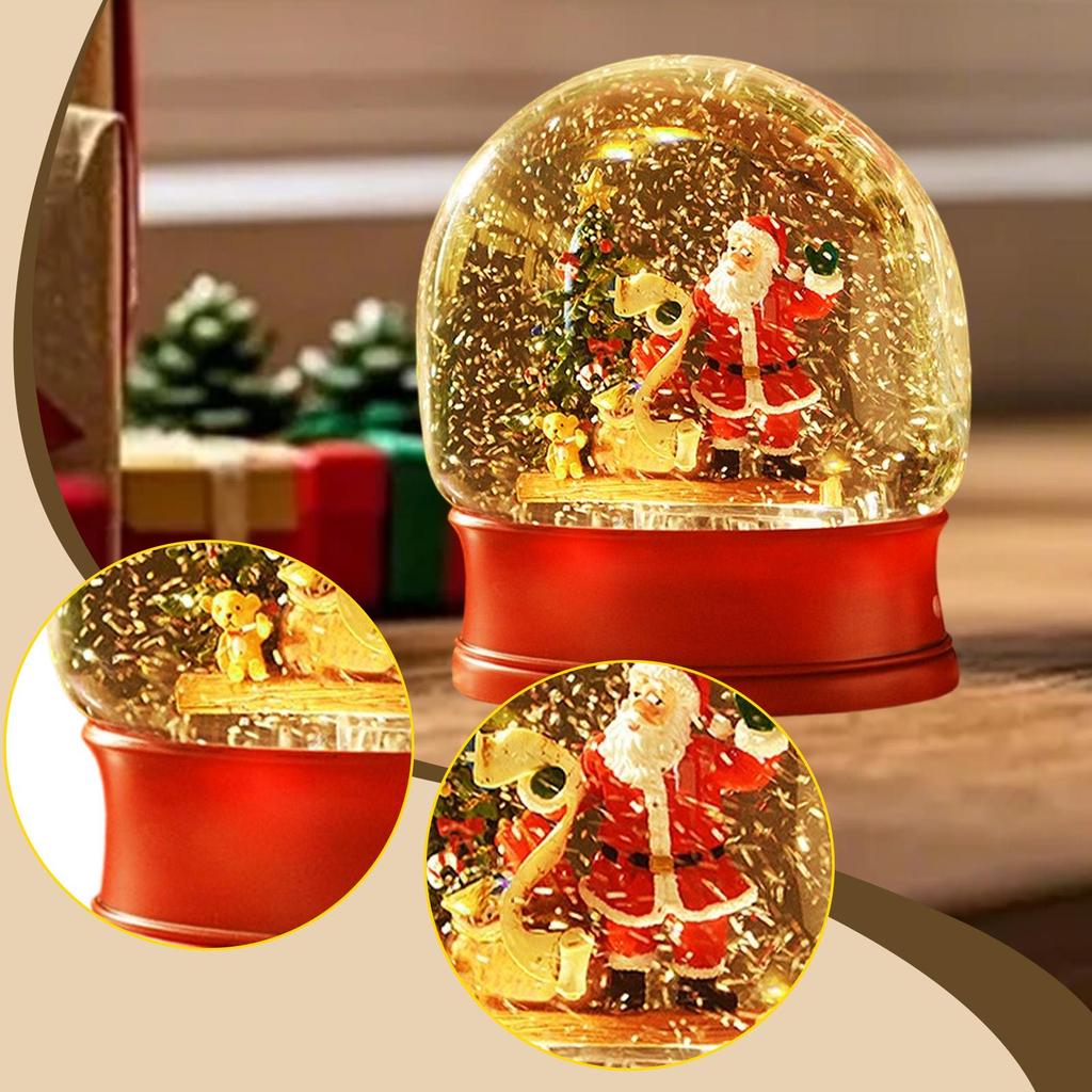 Christmas Snow Globe Table Centerpiece Music Box with Swirling Water Glittering Night Light Christmas Decoration for Desk
