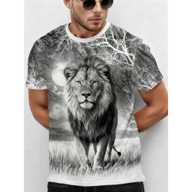Men's Casual Short Sleeve Printed Crew Neck Pullover Men's Slim Fit T-Shirt