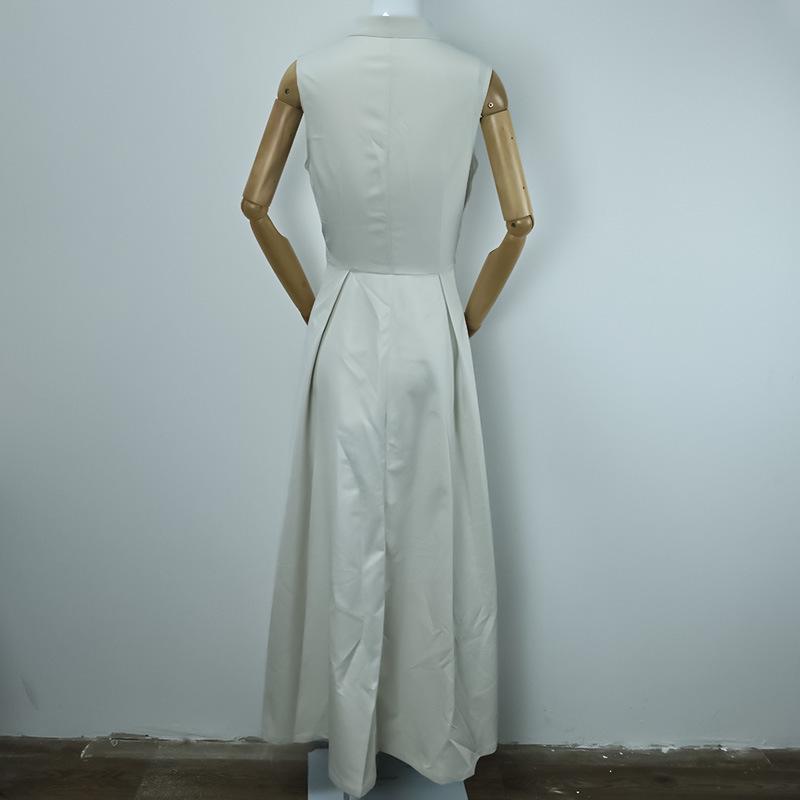 2025 Spring Women's Sleeveless Solid Color Dress with Zipper Waist and Pockets