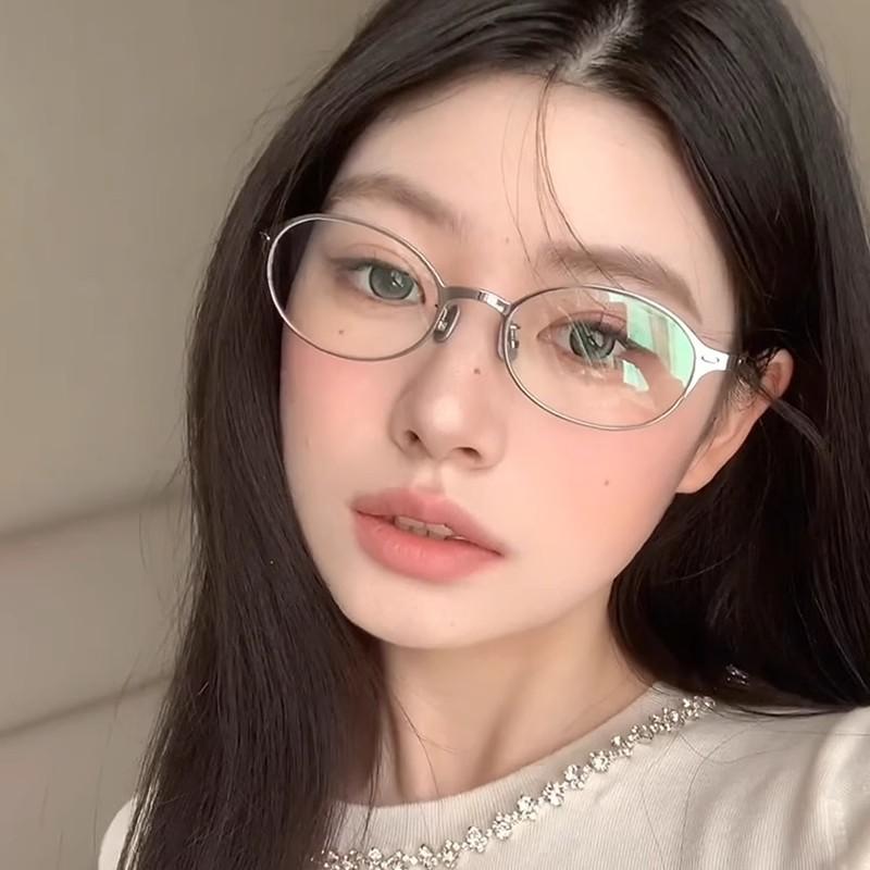 New High Quality Metal Oval Glasses Frame For Women High End Plain Glasses Flat Lens Anti Blue Light And Anti Radiation Glasses