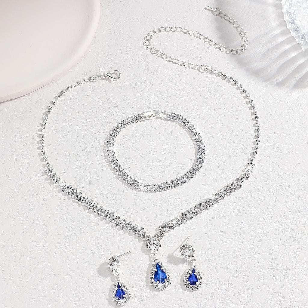 4PC Women's Fashion Simple Necklace Earrings Bracelet Zircon Set Suitable for Wedding, Party, Festival Gifts