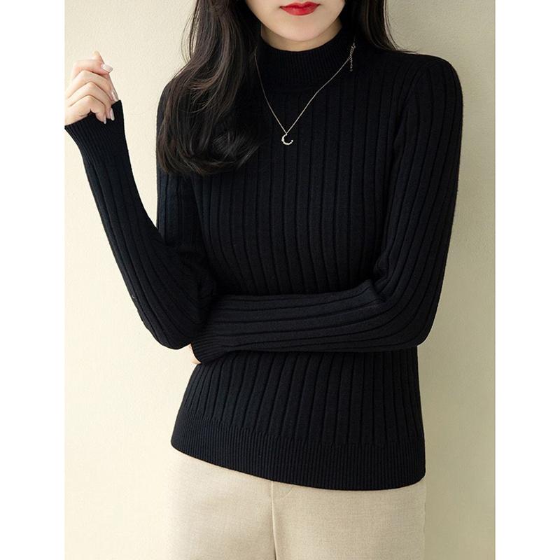 Zimní jednobarevný přiléhavý základní pletený svetr pro ženy Módní poloviční vysoký límec Dlouhý rukáv Pulovry Svetry Ženy Elegantní ležérní jednobarevný svetr Top 25531