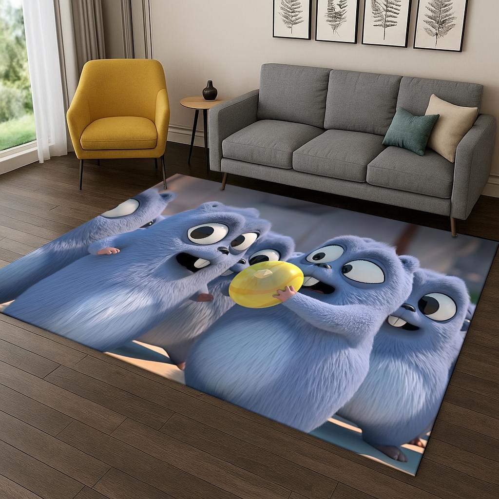 Covor amuzant Grizzy și Lemingii Desen Animat pentru Dormitor Sufragerie Canapea Preș de Intrare Decor, Covor Mare Non-alunecos pentru Joacă Copii