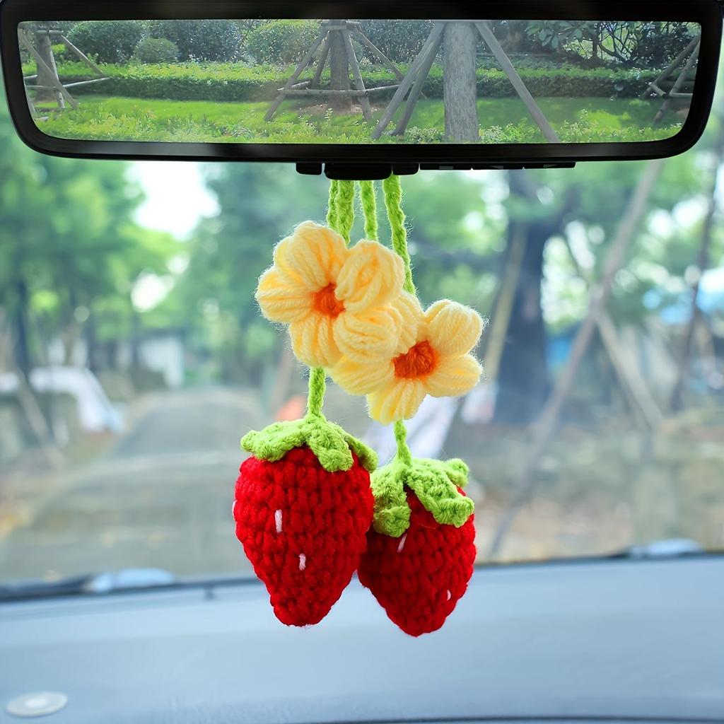 Handmade Knitted Strawberry Car Ornament Hook: Elegant DIY Decor