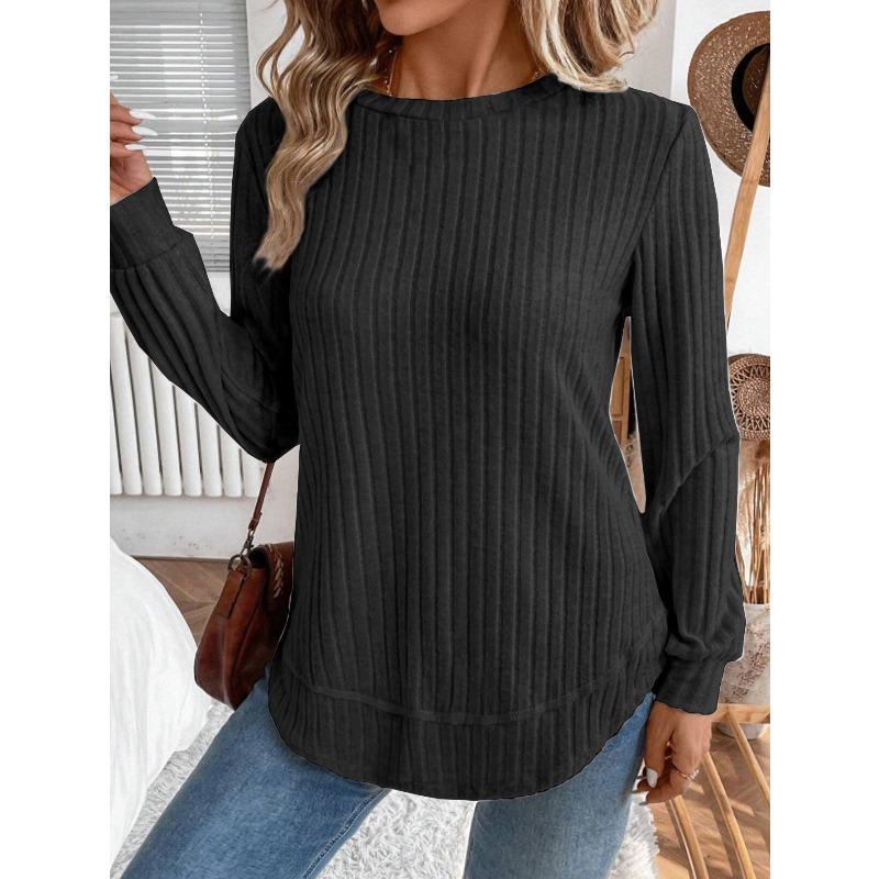 JPNTKY Women's Fashion Casual Solid Color Print Long Sleeve O-Neck Blouses & Shirts