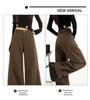 Brown coffee American retro wide-leg pants spring washed old jeans loose straight casual pants children