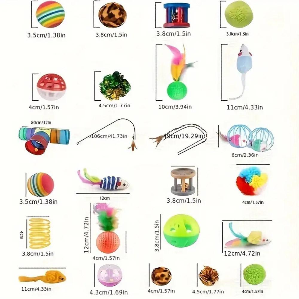 21Pcs/Set Cat Toys Set with T-Shaped Colorful Tunnel Interactive Cat Toy Feather Mouse Crinkle Balls