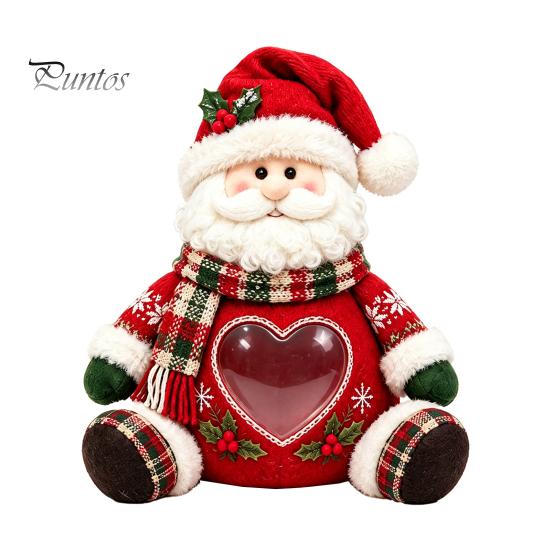 Plush Candy Storage Box Christmas Snack Bag, Clear Heart Window Doll with Back Zipper, Holiday Cookie Gift Soft Knitted Ornament Holder, Decorative