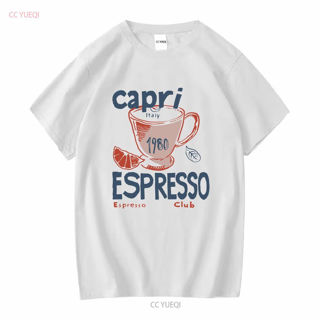Capri Italy Espresso Club 1980 T Shirt Soft Vintage Cotton vintage Washed Casual Slightly Unisex streetwear Comfortable fashion