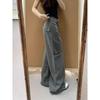 American Style Cement Gray High Waist Wide Leg Denim Jeans for Women - Plus Size Slimming Loose Fit (Autumn 2025)
