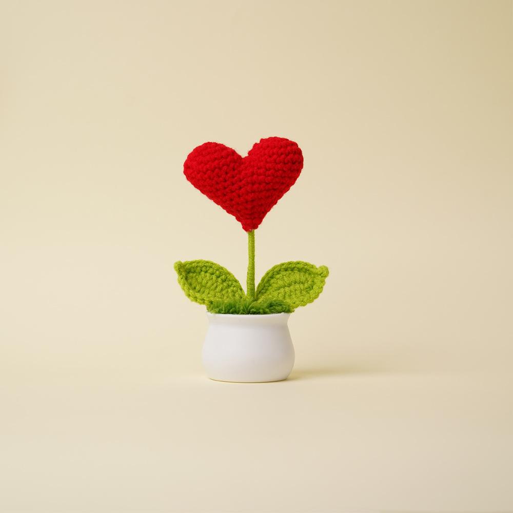 Heart Shape Knitted Flowers Potted Colourful Crochet Plant Wedding Gift Creative Artificial Flower Car Desktable Decor