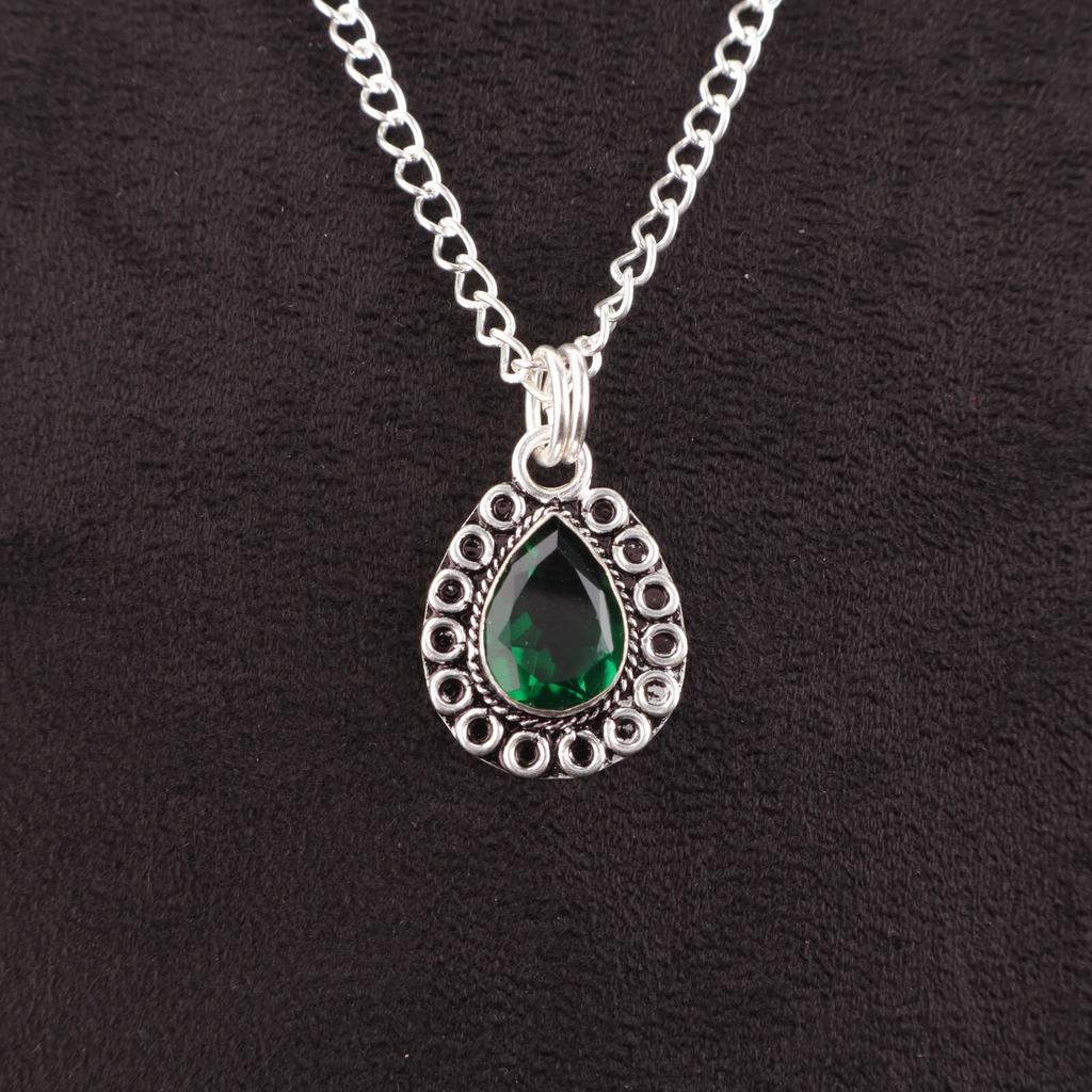 May Birth Green Emerald Gemstone 925 Silver Engagement Trendy Pendant Jewelry PP-26-10