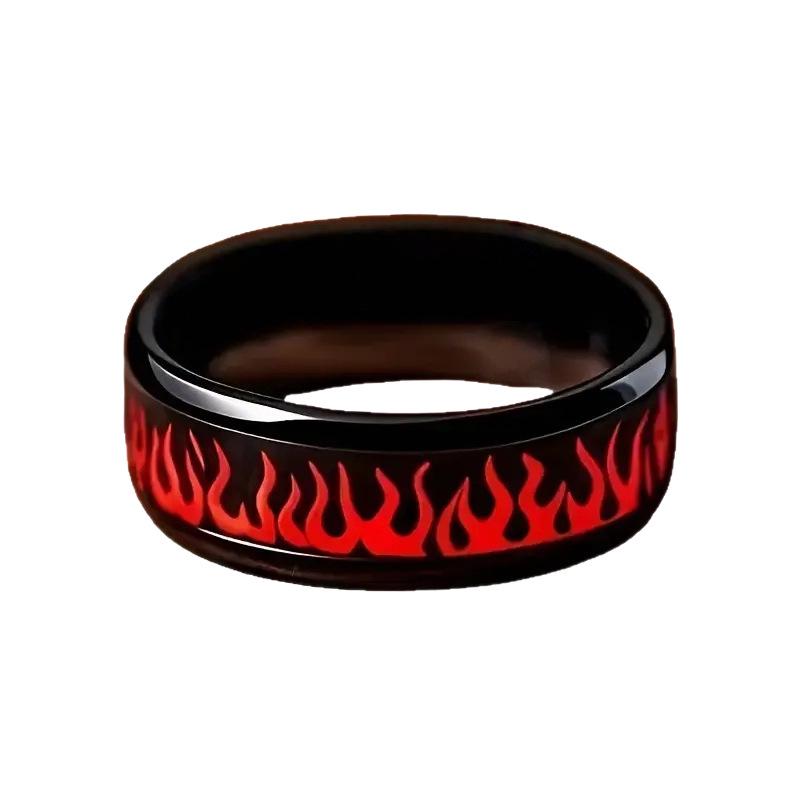 Matte Black & Red Flame Stainless Steel Ring - Perfect for Birthdays and Daily Wear