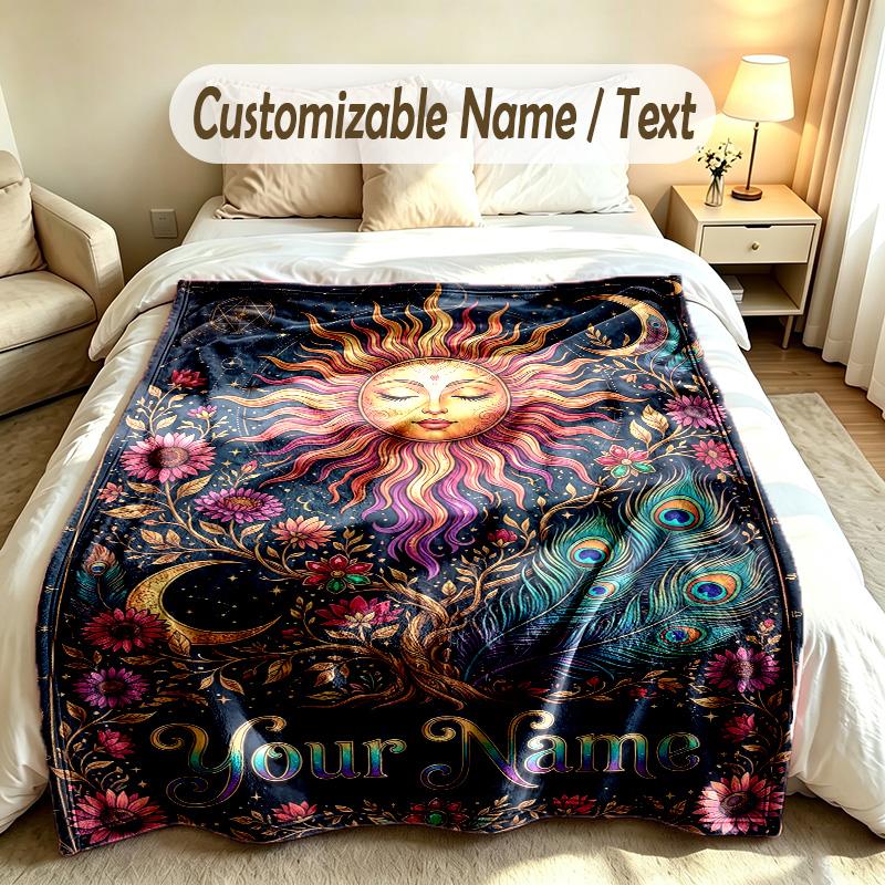 Manta Suave con Tema de Jardín Floral Personalizada con Nombre y Texto Impreso Manta Cálida Decoración para Sofá del Hogar Dormitorio