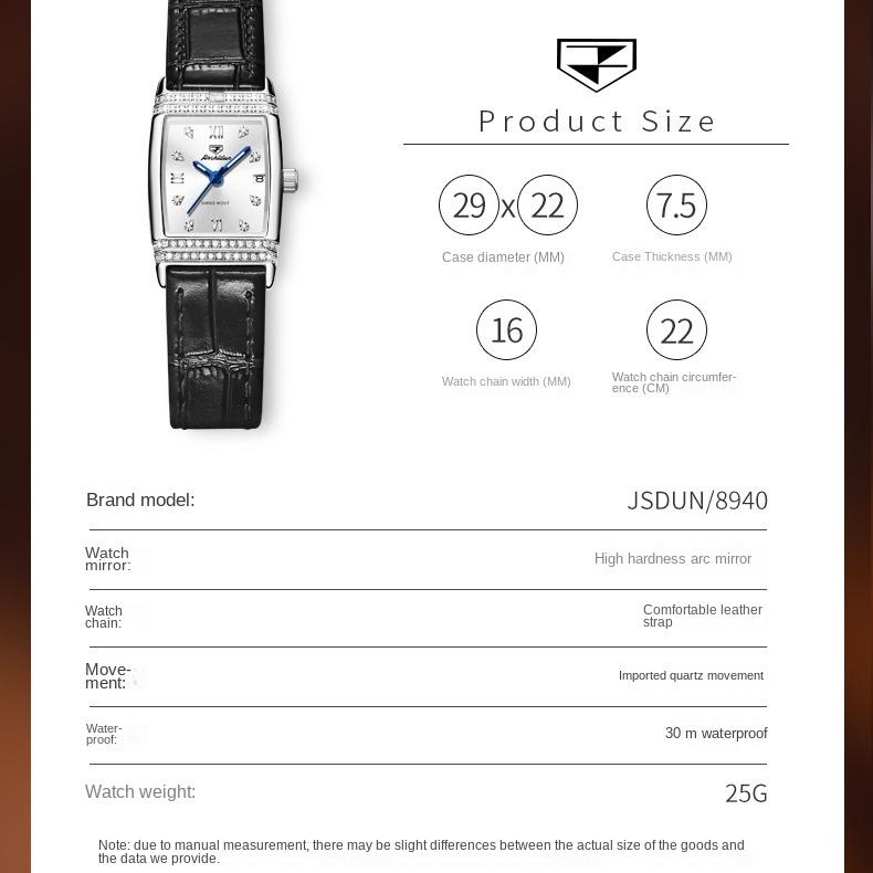 Hodinky značky JINSHIDUN Lehké Luxusní Jednoduché Diamantové vsazené Vodotěsné Luminous Quartz Hodinky Dámské hodinky Dámské hodinky