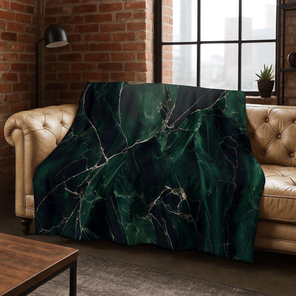 Luxurious Black Green Gold Marble Colorful Stone Texture Art Flannel Blanket,Cozy Soft Throw Blanket for Home Bedroom Bed Sofa