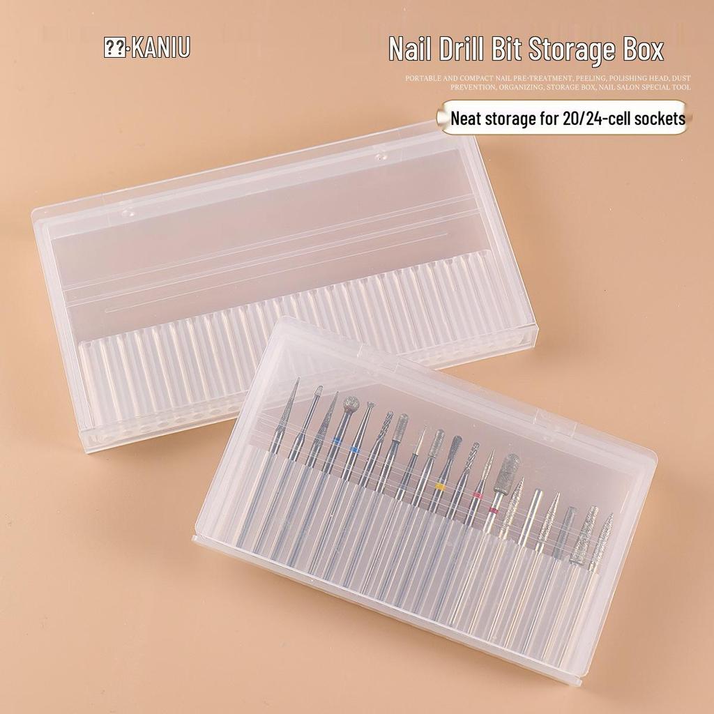 Nail Art Grinding Head Storage Box - Portable, Dustproof, Lightweight, Semi-Transparent Acrylic Organizer